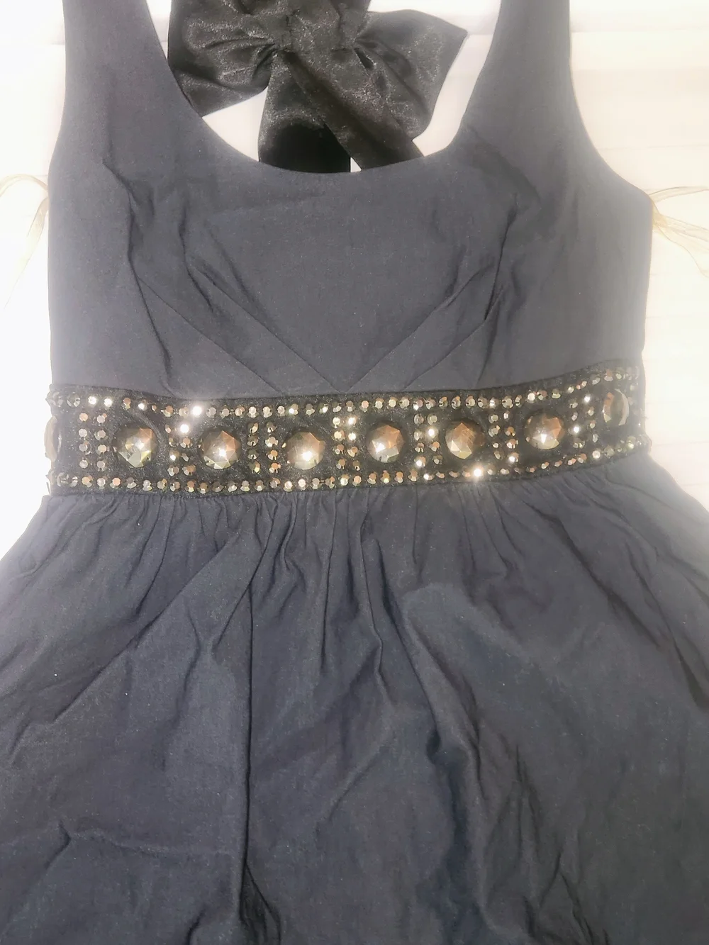 Ruby Rox Black Midi Dress with Beaded Waistband and Bow Back - Picture 2 of 7